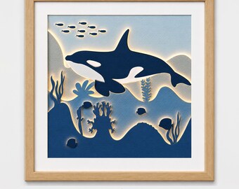 Killer Whale Orca Layered Papercut SVG | 8-layer 3D Shadow Box Template ...
