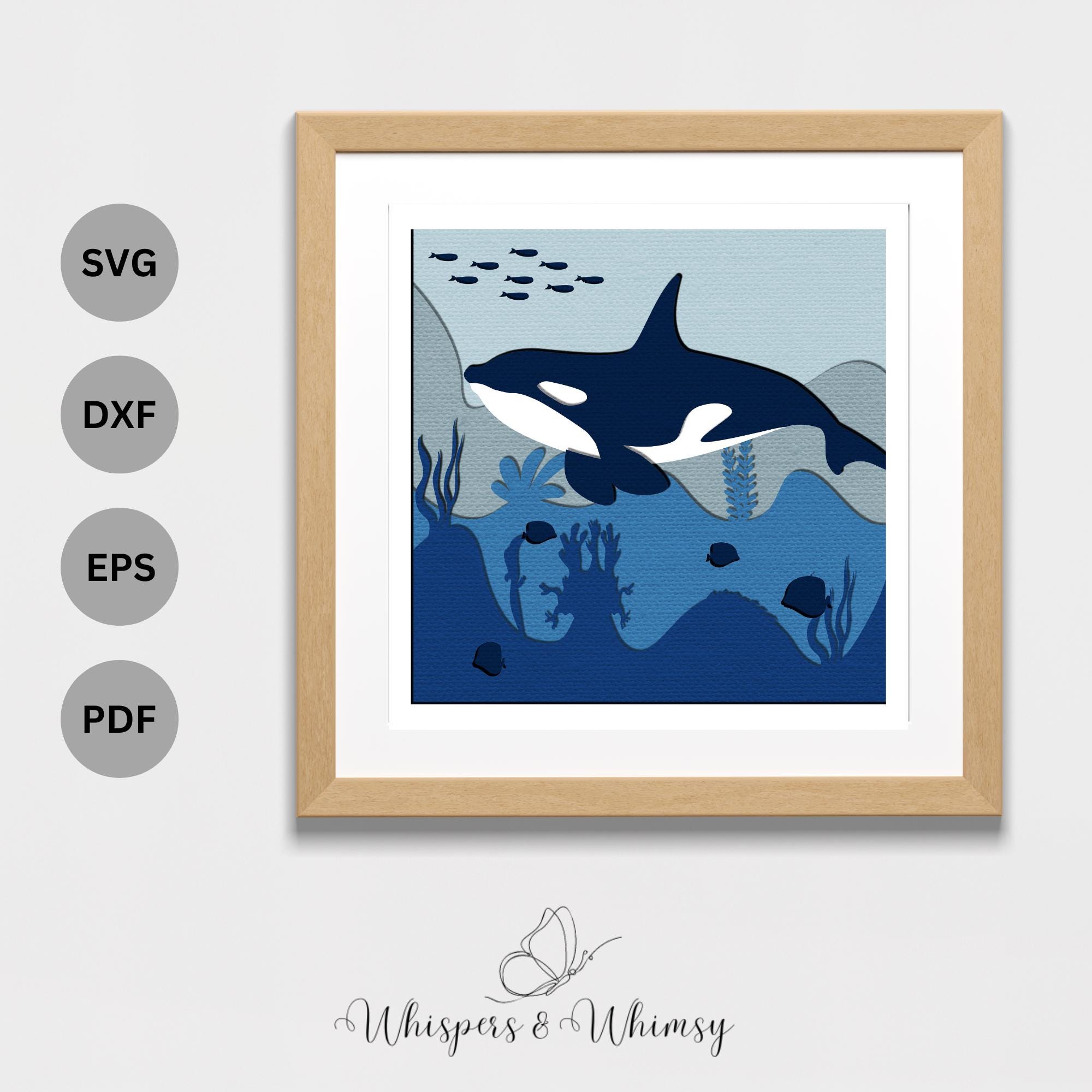 Killer Whale Orca Layered Papercut SVG | 8-layer 3D Shadow Box Template ...