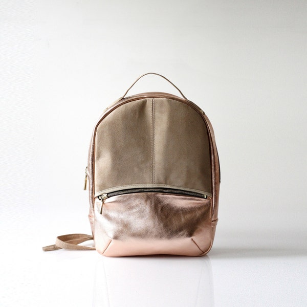 Metallic Leather Backpack OPELLE Baby Kanye leather backpack in Copper