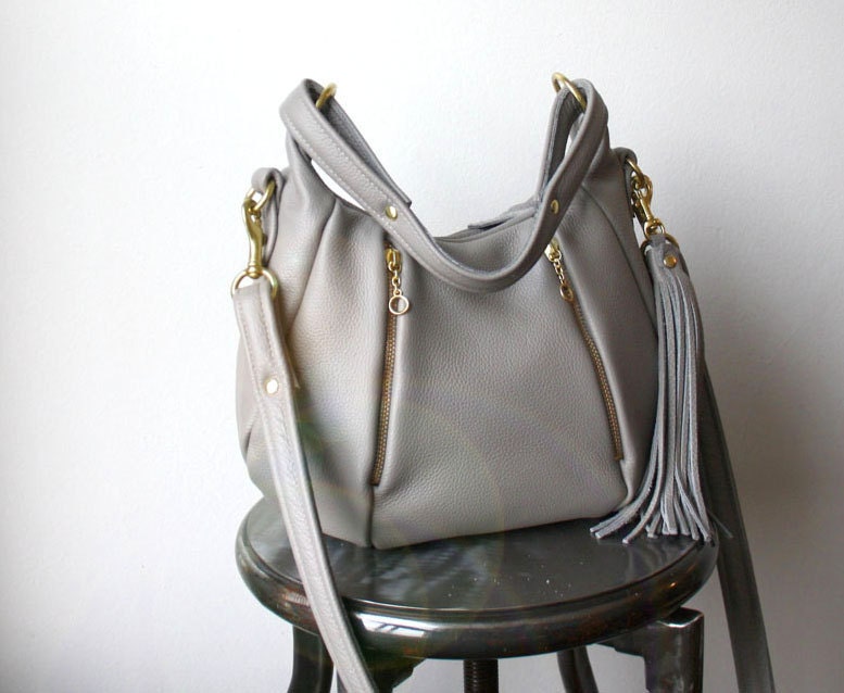 Gray Leather Purse OPELLE Baby Ballet Bag With Zipper Pocket in Dove Pebbled Leather Etsy