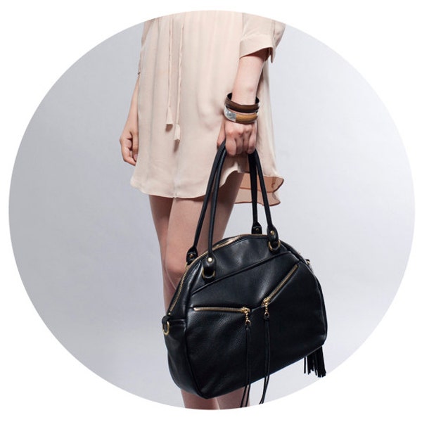 Leather Handbag - OPELLE Delphi Satchel - New Style Leather bag in Black