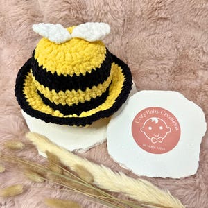 Crochet Baby Bee Hat — Handmade Bucket Hat Gift for Newborn, Infant & Toddler