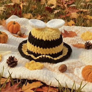 Crochet Baby Bee Hat — Handmade Bucket Hat Gift for Newborn, Infant & Toddler