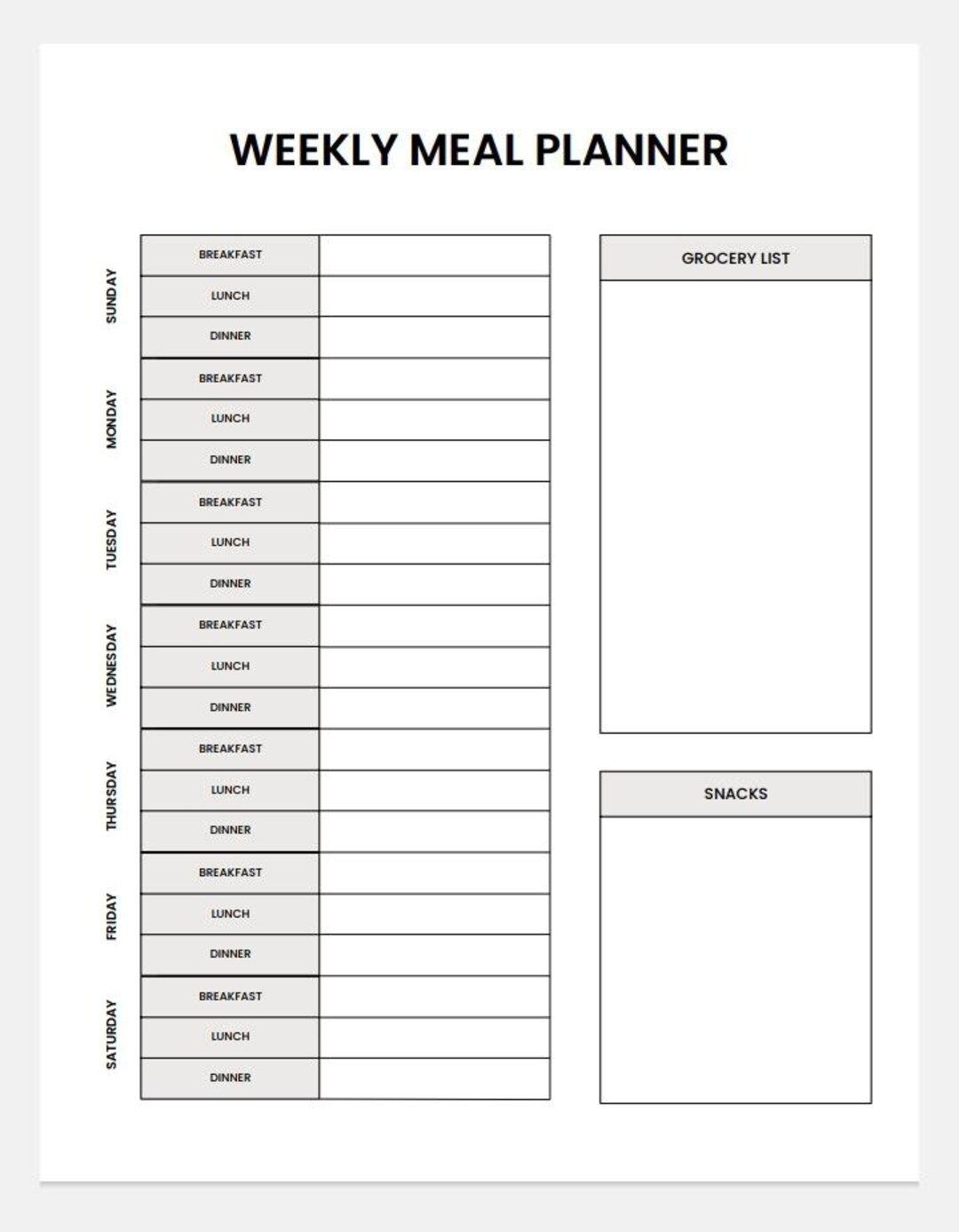 Weekly Meal Planner Printable | Minimalist Meal Planning Template ...