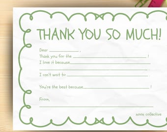 Children's Thank You Card - Instant Printable Download - Green