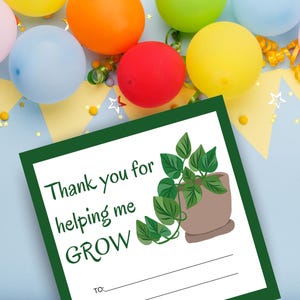 Étiquette cadeau enseignant Merci de m'avoir aidé à grandir – Étiquette cadeau plante à imprimer – Cadeau enseignant de fin d'année – Téléchargement immédiat