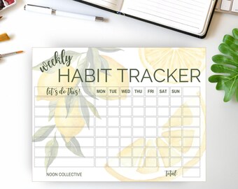 Weekly Habit Tracker - Instant Printable Download - Lemons