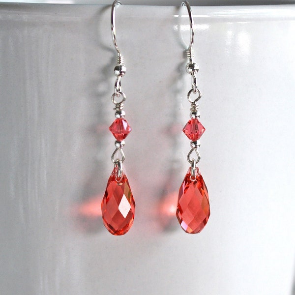 Pink Coral Austrian Crystal Briolette Earrings