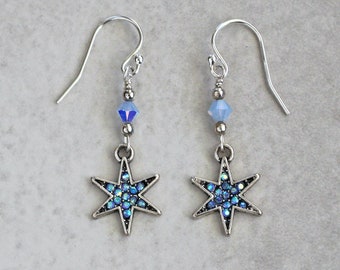 Blue Crystal Star Earrings