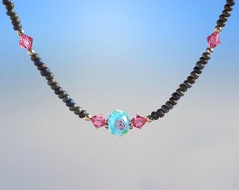 Turquoise & Rose Pink Beaded Necklace