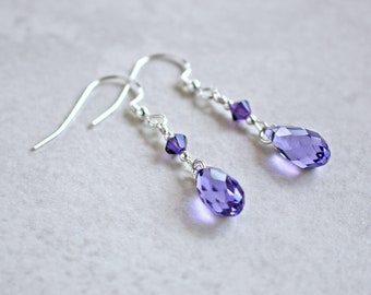 Tanzanite Austrian Crystal Briolette Earrings