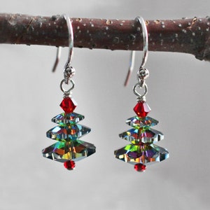 Green Austrian Crystal Christmas Tree Earrings - Choose from 3 Sizes