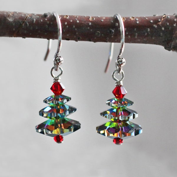 Green Austrian Crystal Christmas Tree Earrings - Choose from 3 Sizes