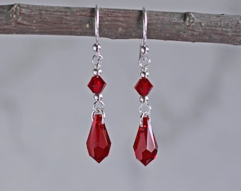Red Austrian Crystal Teardrop Earrings