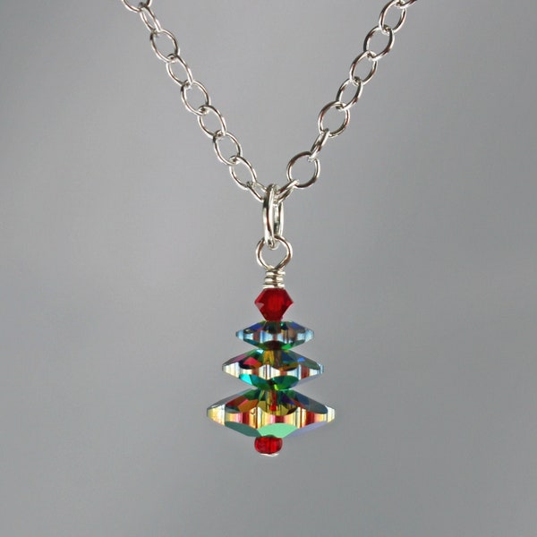Green Austrian Crystal Christmas Tree Necklace