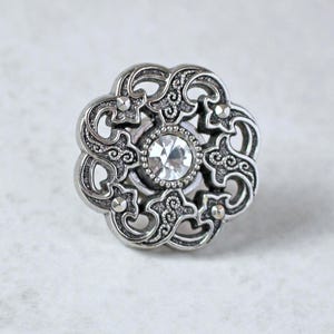 Antique Silver Crystal Flower Pin: Sweater, Hat, Lapel