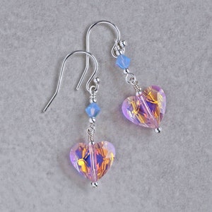 Pink & Periwinkle Austrian Crystal Heart Earrings