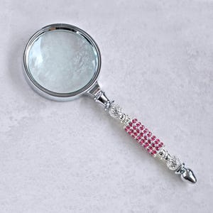 Fuchsia Pink Crystal & Silver Magnifying Glass