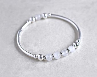 Pulsera elástica de ágata blanca