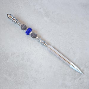 Abrecartas de cristal azul cobalto y plata
