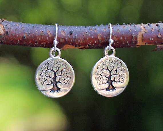 Boucles D'oreilles Arbre De Vie En Agate Verte - Crochets Argent 925 - Neuf Avec étiquettes