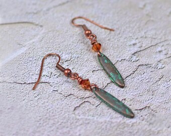Turquoise Patina & Copper Crystal Earrings