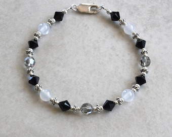 Black Austrian Crystal & White Agate Bracelet
