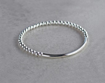 Sterling Silver or Silver Plated Minimalist Stretch Bracelet