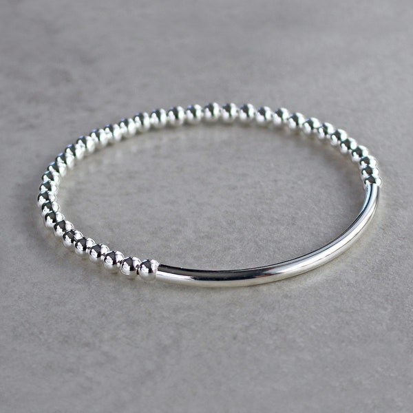 Sterling Silver or Silver Plated Minimalist Stretch Bracelet