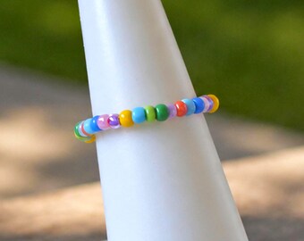 Summer Vibes Pastel Seed Bead Stretch Ring for Finger or Toe