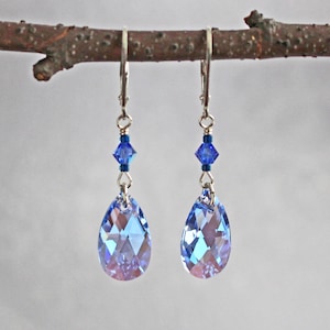 Light Sapphire Blue Crystal Earrings: Sterling Silver