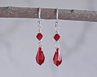 Red Austrian Crystal Teardrop Earrings