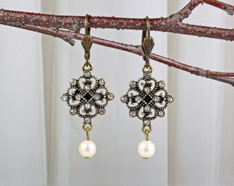 Victorian Antique Brass & White Pearl Earrings