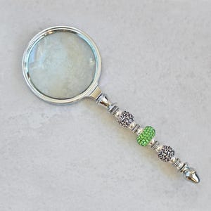 Bright Green Crystal & Silver Beaded Magnifying Glass