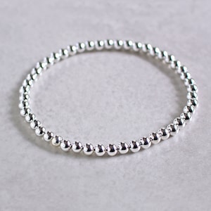 Sterling Silver Beaded Stretch Bracelet or Anklet (4mm)