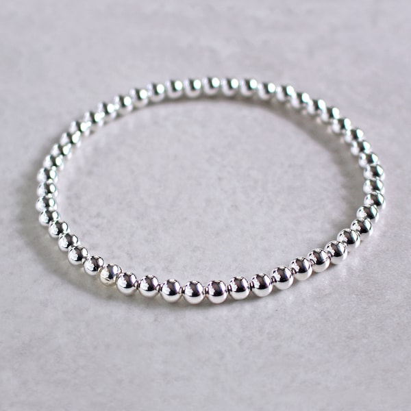 Sterling Silver or Silver Plated Beaded Stretch Bracelet or Anklet