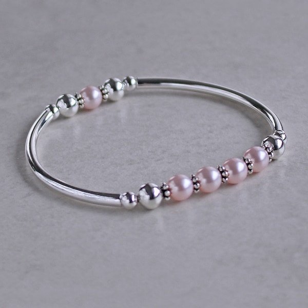 Pastel Pink Glass Pearl Stretch Bracelet