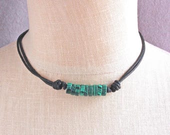 Green & Black Adjustable Necklace on Black Cord