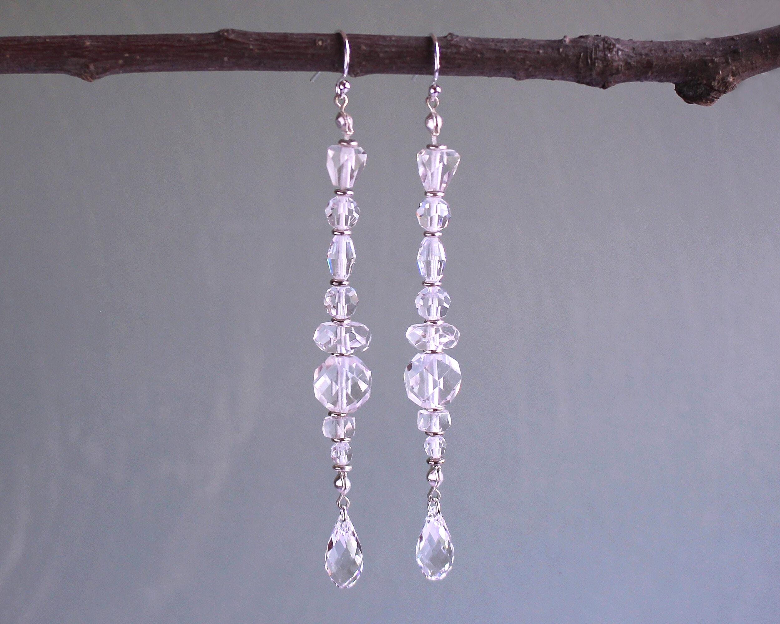 Elegant Extra Long Crystal Dangle Earrings