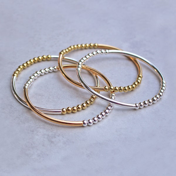 Gold & Silver Plated Layering Stretch Bracelets