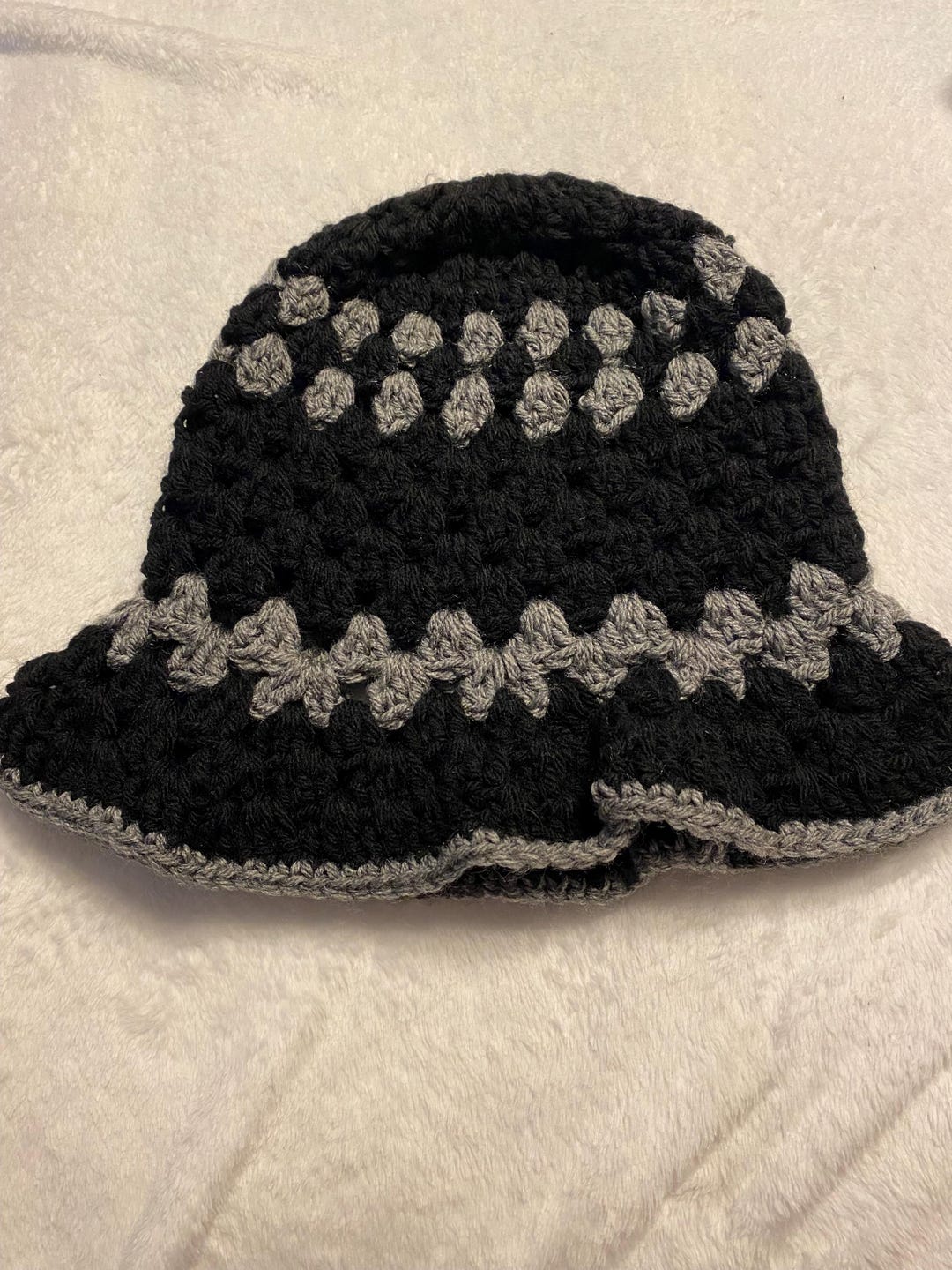 Striped Crochet Bucket Hat - Black