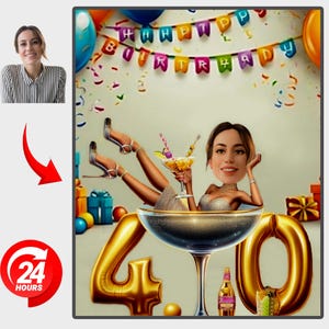Custom 40th Birthday Caricature: Personalized Cartoon Portrait Gift
