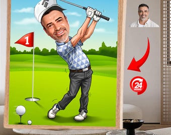 Custom Golfer Caricature  male Golf Player Cartoon portrait