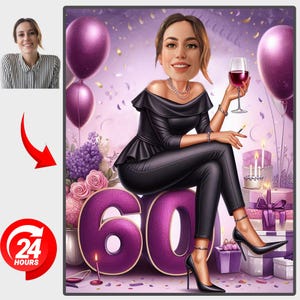 Custom 60th Birthday Caricature: Funny Digital Portrait Gift (Digital Download)
