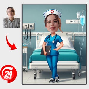 custom Nurse Caricature Nurse Cartoon Portrait Personalized Nurse Caricature from Photo Funny Nurse Caricature medicle graduation nurse gift