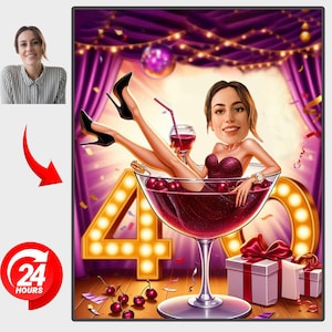 Personalized 40th Birthday Caricature: Custom Cartoon Portrait Gift