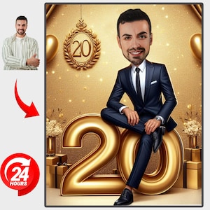 Custom 20th Birthday Caricature: Funny Digital Portrait Gift (Digital Download A4 Ready-to-Print)