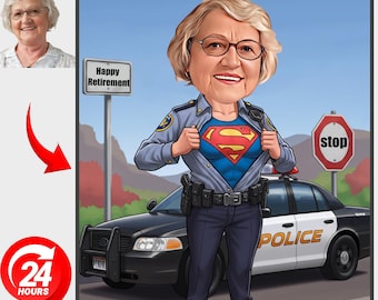Personalized Police Retirement Caricature: Custom Cartoon Portrait Gift (Digital File Only)