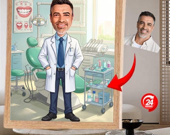 Benutzerdefinierte Zahnarzt Cartoon Portrait Personalisierte medizinische Abschluss Karikatur Lustige Cartoon Docter Illustration