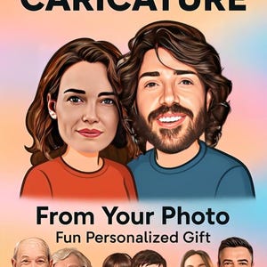 Benutzerdefinierte Cartoon Portrait vom Foto | Personalisiertes Paar-, Familien- oder Teamkarikaturzeichnungsgeschenk